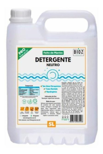 Kit 2 Detergente Neutro Biodegradável Bioz Green 5l
