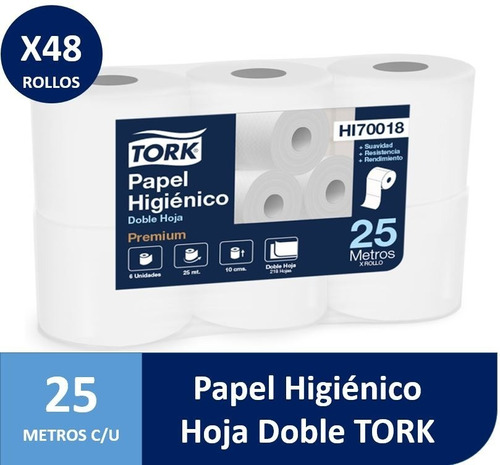 Papel Higiénico Tork 25 M. Doble Hoja Premium 48 Rollos