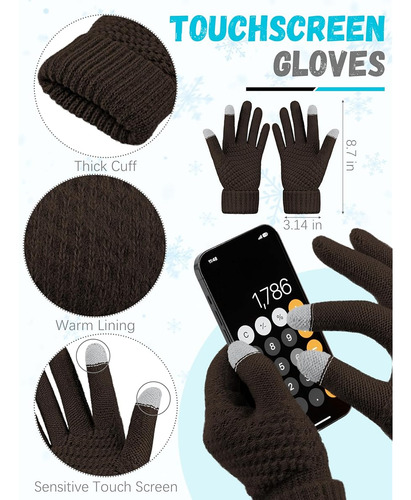 Gorro De Invierno Con Bufanda Guantes Y Orejeras Color Cafe