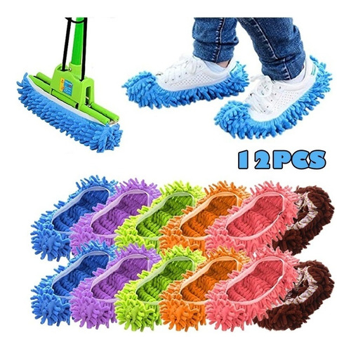 12pzs Lavable Mopa Pantuflas De Multifunción Microfibra