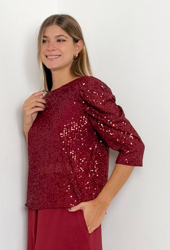 Blusa Fiesta Lentejuelas Noche Con Escote
