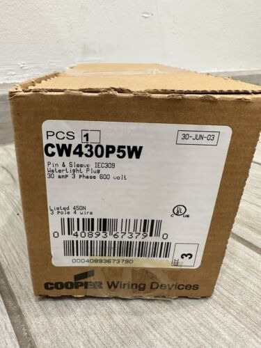 Cooper Cw430p5w Plug Pin & Sleeve 30a 600v 3ph 3p4 Yyh