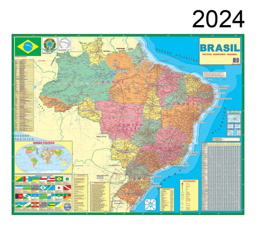 Mapa Brasil Politico Rodoviário 120 X 90   Cm