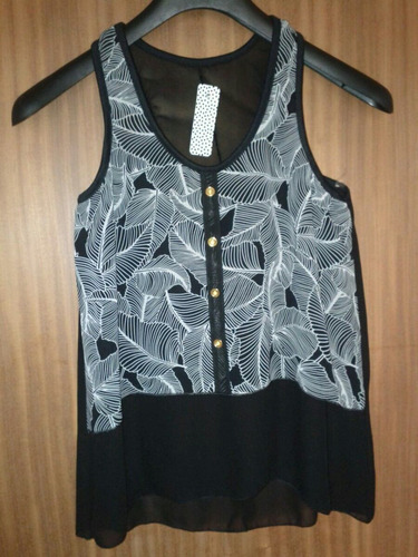 Musculosas Estampadas Gasa, En Negro Y Salmón Nuevas