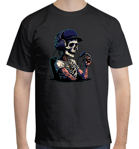 Playera Calavera Con Audífonos - Esqueleto Gorra Audífonos