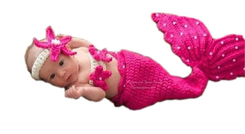 Traje Bebés Sirena Diadema Sujetador Cola Crochet Fotografía