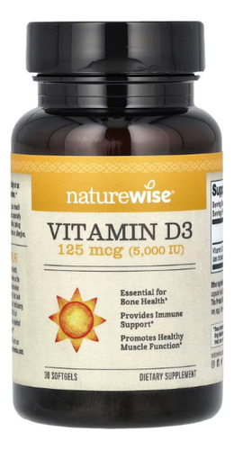 Naturewise, Vitamina D3 5,000 Ui, 30 Capsulas Blandas. Sin Sabor