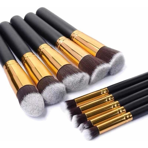 Set 10 Brochas Maquillaje Profesional Color Negro