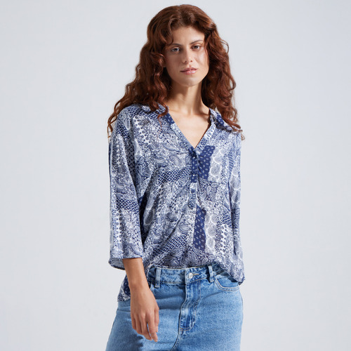 Blusa Mujer Ostu M/3/4 Azul Viscosa 40120834-51