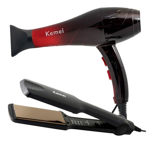 Imagen 1 de 8 de Combo Secador Y Planchita Profesional Kemei Secador Pelo