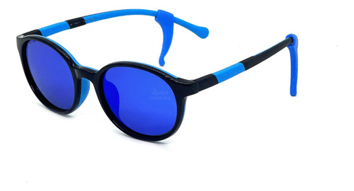 Anteojos Sol Rusty Woah Kids Niño Niña Polarizado Gafas Lente Azul Espejado Varilla Negro Armazón C168-r.blue Pol Tweens Diseño Redondo