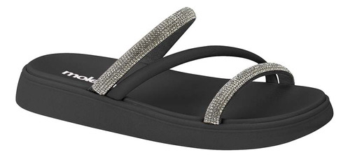 Chinelo Feminino Moleca Flatform Slide Glamour Strass Brilho