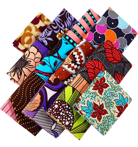 12 Piezas De Tela De Impresión Africana Fat Quarters R...