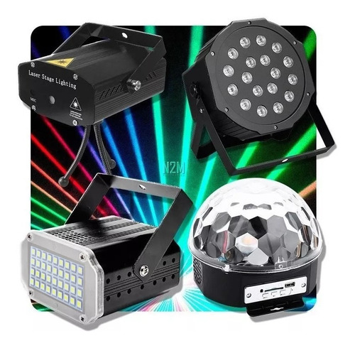 Combo Luces Dj Led Movil Bola + Proton 18 + Laser + Flash