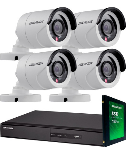 Kit Seguridad Hikvision 4 + Disco + 4 Camaras Hd Vigilancia 