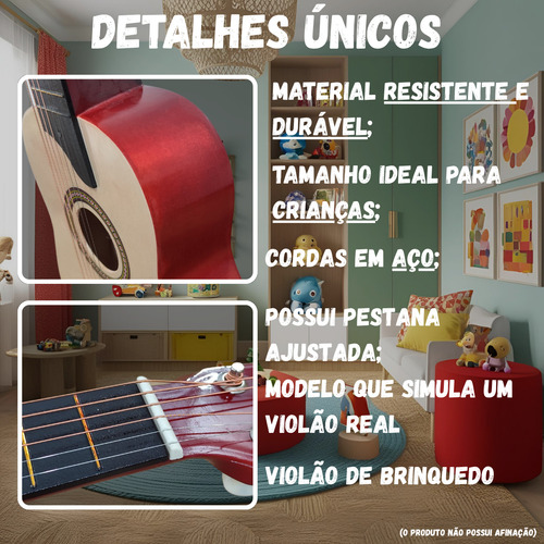 Mini Violão Infantil Acústico Madeira Com Cordas De Aço E Palheta - Brinquedo Musical Para Iniciantes