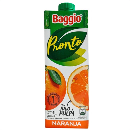 Imagen 1 de 6 de Jugo Baggio Sabor Naranja X 1 Litro Pronto Natural Bebida