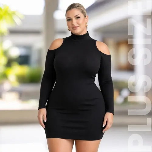 Vestido Plus Size Feminino Manga Longa Midi Casual Modelador