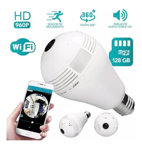 Imagen 6 de 10 de Camara Ip Wifi Foco Espia Parlante Sensor Lente 360º Led
