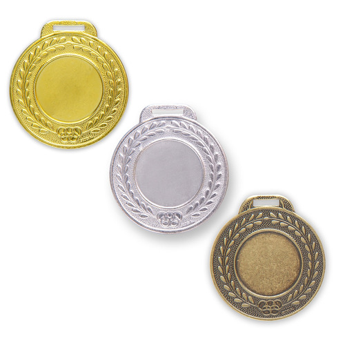 50 Medalhas 44mm Lisa - Ouro Prata Bronze - Aço Com Fita