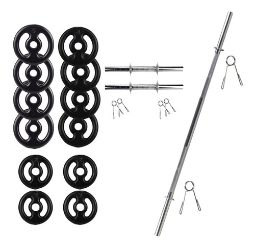 Imagem 1 de 7 de Kit Treino Academia Barra 1,80m+ 40kg Anilhas Emborrachadas