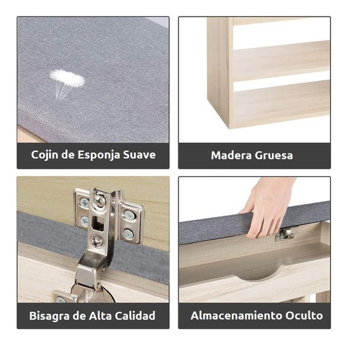 Organizador De Zapatos 8 Pares Taburete Con Asiento Y Baúl Nogal Clásico