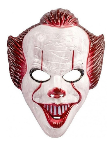 Mascara It Payaso Pennywise Plástico Rígido Halloween Color Blanco y Rojo Payaso Maldito