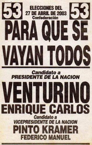 Boleta Electoral  E. Carlos Venturino - Pinto Kramer   2003