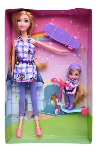 Muñeca Sasa Grils Con Niña Y Monopatín En Caja -- 10065