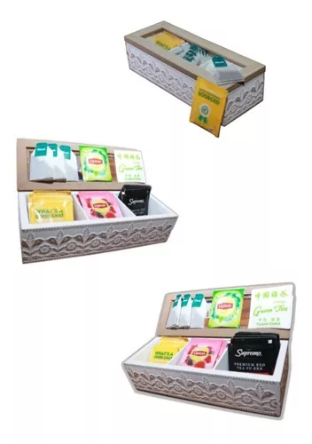 Caja Madera Para Te E Infusiones Organizador Bolsitas Te