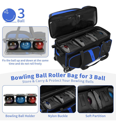 Bolsa C/ Llantas P/ 3 Bola Boliche Flextro Tour Y Accesorios