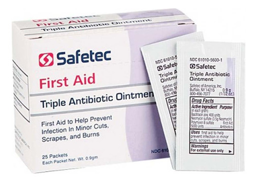 Safetec Triple Antibiotico - Caja De 25 Paquetes De 0.03 Oz,