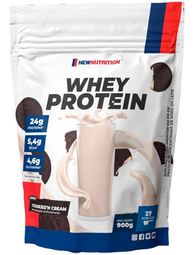 Suplemento em Pó NewNutrition Whey Protein Concentrado Proteína Soro do Leite Sabor Cookies & Cream em Sachê de 900g Puro