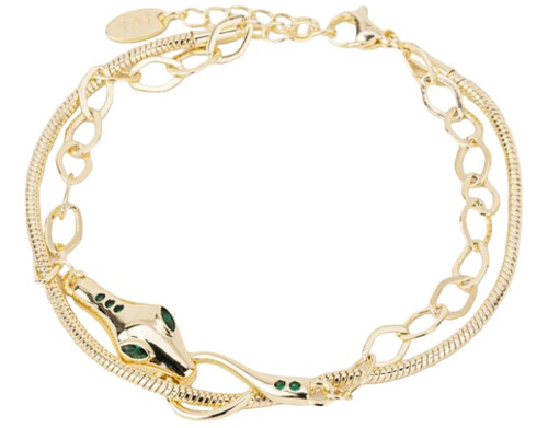 Pulsera Dama Serpiente Con Piedras Verdes Oro Laminado 14k