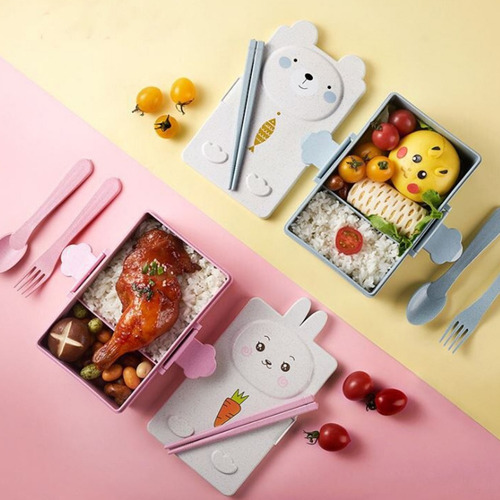 Vianda Infantil Lunchera Hermética Con Cubiertos Chufi Bebés Blanco Y Rosa Conejo
