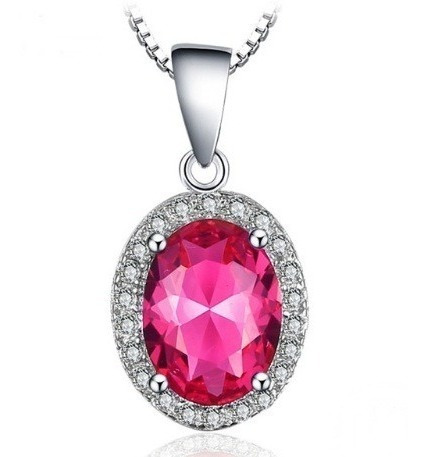 Colar Cordão Feminino Prata 925  Pedra Topázio Rosa Elegante