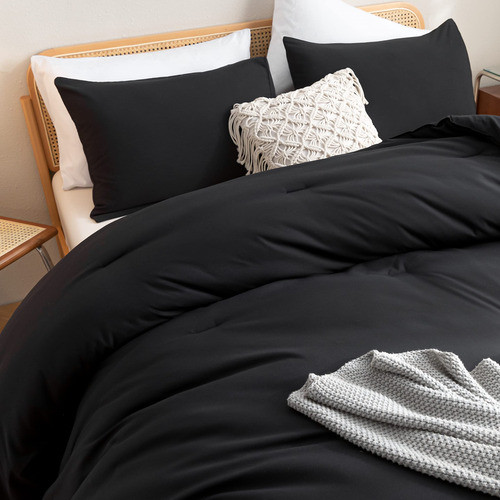 Juego De Edredon Con Ropa De Cama Negro Queen Size 3 Pzs