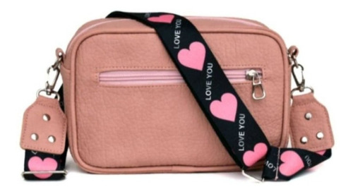 Imagen 2 de 2 de Cartera bandolera PM Complementos Mujer Sublimada diseño rombo de cuero sintético rosa con correa de hombro negra y rosa