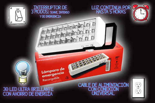 Lampara Emergencia Recargable Encendido Automático Increíble