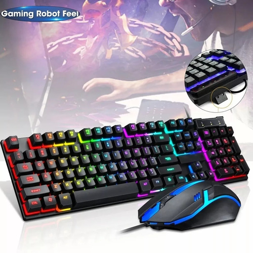 Kit Teclado Mouse Gamer Profesional Retroilumin Usb Negro