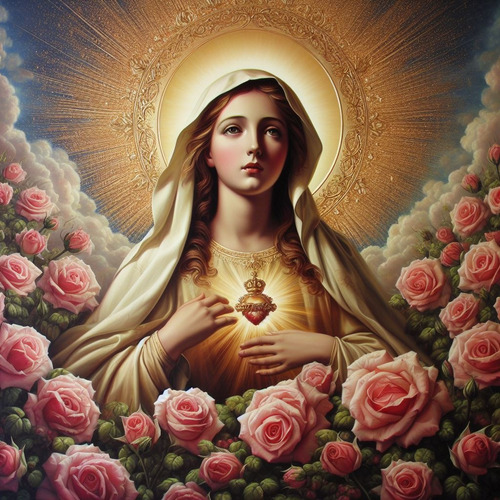 Obra De Arte Digital Corazón De La Virgen María 50x50 Única