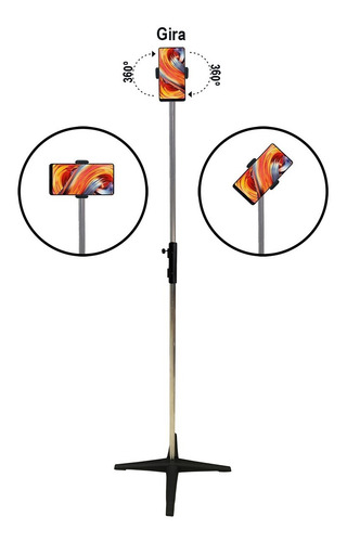 Tripé 1,80m Com Suporte De Celular Vertical E Horizontal Pro