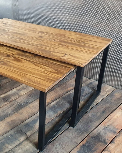 Imagen 5 de 5 de Mesa Ratona Industrial Nido 100x50 + 90x50 Hierro Madera