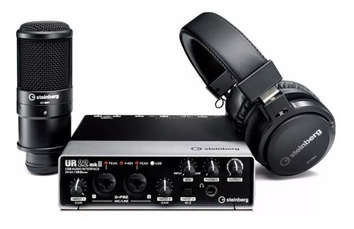 Kit Gravação Interface De Áudio Steinberg Ur22 Mk2 Mkii Usb Cor Preto