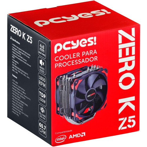 Cooler Para Processador Pcyes Zero K Z5 120mm Preto Amd/inte