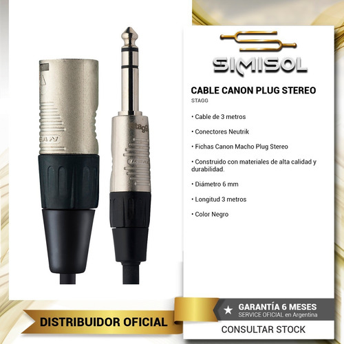 Imagen 2 de 4 de Cable Xlr Macho (cannon) Plug Stereo 3m Neutrik Nac3psxmr