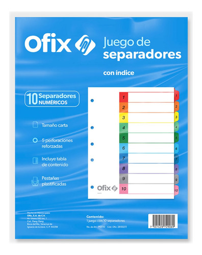Separadores De Carpetas Indice Numerico Ofix 10 Divisiones