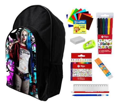 Super Combo Mochila + Utiles De Harley Quinn #401