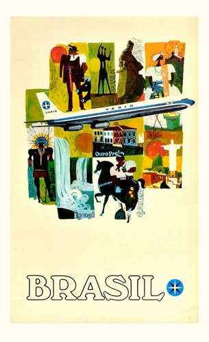Poster Retrô - Brasil Varig Travel 30x50cm Plastificado