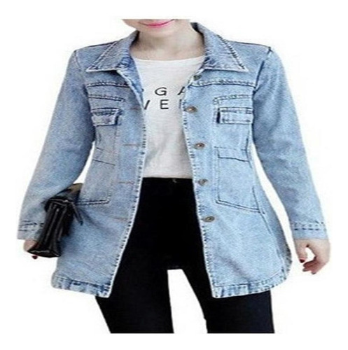 Chaqueta Mujer Jean Abrigo Largo Delgadolongitud Medio